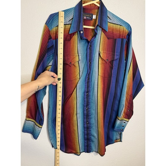 Vintage Panhandle Shirt Men 16.5 Large Colorful Striped Western Brushpopper - Picture 5 of 8
